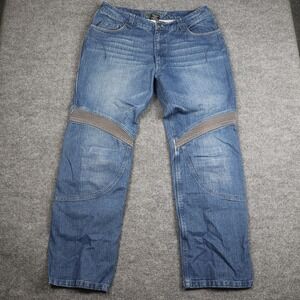 Rocket Jeans Mens 38 Blue Moto Biker Panel Straight Leg Denim Pants Casual